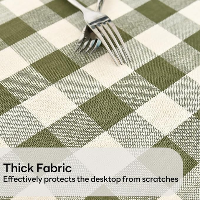 Gingham Round Tablecloth Table Cloth Heavy Duty Cotton Checkered Table Cloth Round Cover for Dining Room(R-Green, 53 inch Diameter)