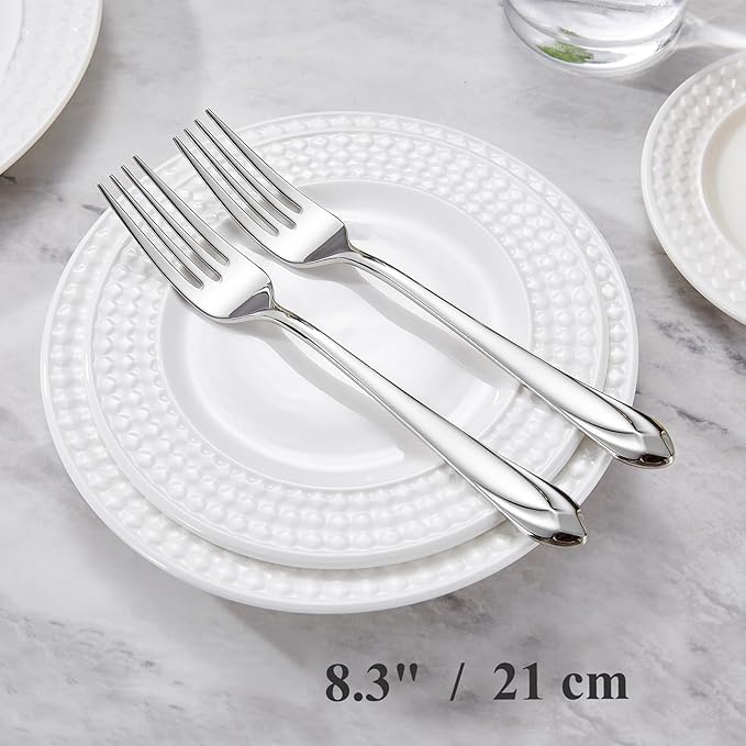 KEAWELL Premium Astra 8-Piece 8.3 inch Dinner Fork Set – 18/10 Stainless Steel Mirror-Finished Silverware with Diamond-Faceted Handles, Comfortable Grip and Dishwasher Safe (8, Dinner Forks)