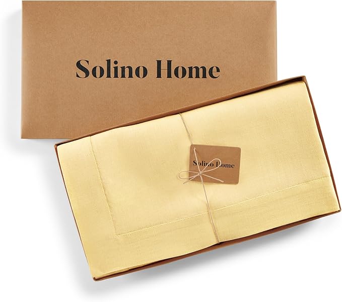 Solino Home Linen Tablecloth for Rectangle Tables 60 x 90 Inch - 100% Pure Linen Golden Straw Table Cloth - Fete, Machine Washable Cloth Tablecloth