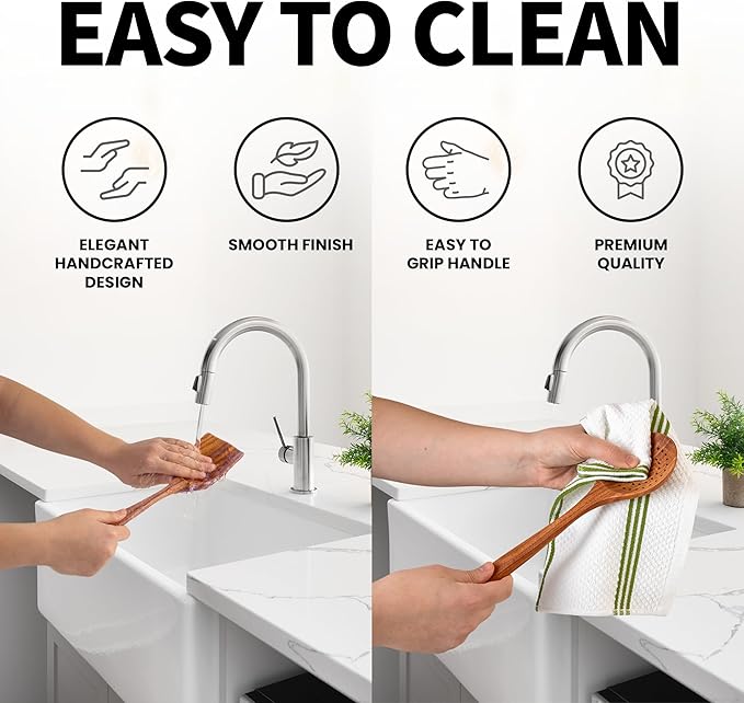 Zulay Kitchen Teak Wood Utensil Set – 2 Piece Large and Small Wooden Cooking Spoons, Handcrafted Natural Teak Wood Kitchen Utensils, Durable, Nonstick Safe & Smooth Finish