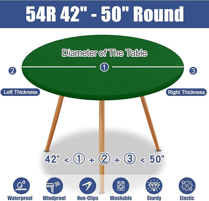 Round Spandex Tablecloth, Elastic Fitted Waterproof Tablecloths for 42"-50" Tables, Stretch Washable Picnic Table Cover for Camping, Dining, Indoor and Outdoor, Emerald Green