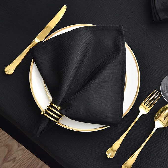 maxmill Jacquard Cloth Napkins 20 x 20 Inch Swirl Pattern 4 Packs Solid Washable Polyester Comfortable for Restaurant Family Dinners Weddings Parties and Banquets Black