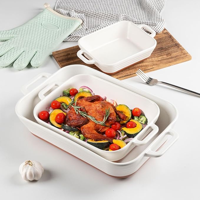 Sweejar Relief Casserole Dishes for Oven, Ceramic 9x13 Baking Pans Set for Cooking, Cake, Banquet and Daily Use, Rectangular Bakeware Set, Porcelain Baking Dish, Lasagna Pan Deep with Handles(Color Blocking)