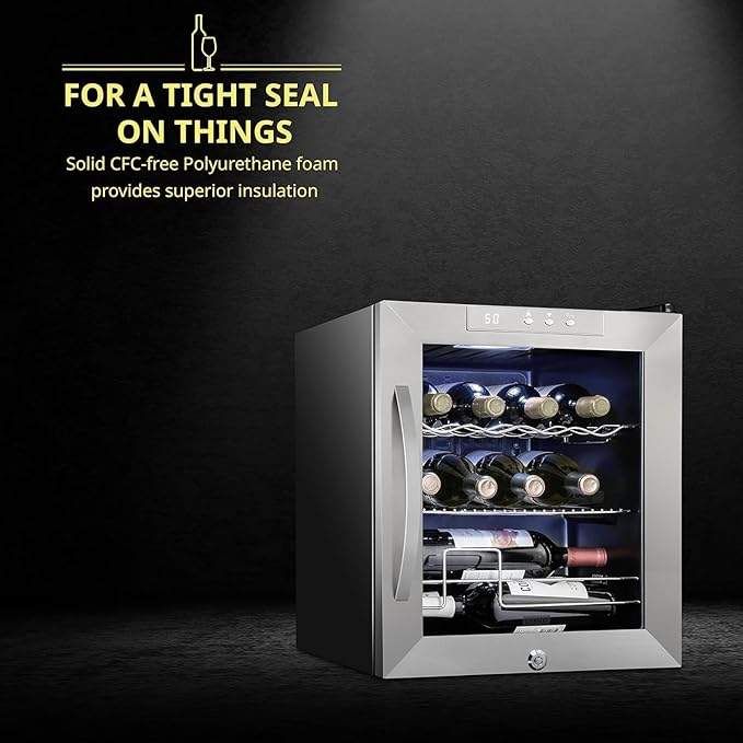 SCHMÉCKÉ 12 Bottle Compressor Wine Cooler Refrigerator w/Lock - Large Freestanding Wine Cellar For Red, White, Champagne or Sparkling Wine - 41f-64f Digital Temperature Control Fridge Stainless Steel