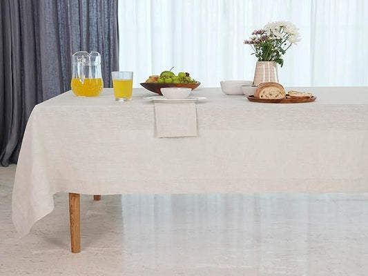 D'Moksha Homes Linen Tablecloth 60 x 120 Inch - 100% Pure Linen Light Natural Table Cloth for Rectangle Tables - Machine Washable Cloth Tablecloth for Winter, Christmas, Holiday, New Year