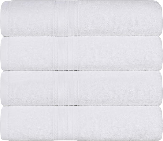 Superior Eco-Friendly Cotton 4-Piece Bath Towel Set, Large Towels for Bath, Shower, Pool, Master and Guest Bathroom, Home Essentials, Quick Drying, Soft Body Towels for Adults and Kids, White
