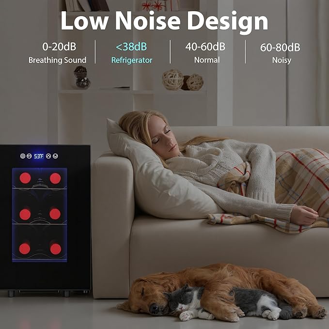 Iceblue Wine Fridge, Digital Temperature Control White & Red Wine 6 Bottle Wine Cooler with Wine Rack, Champagne Wine Cooler Refrigerator for Bar, Home,Kitchen,Gift (Black)