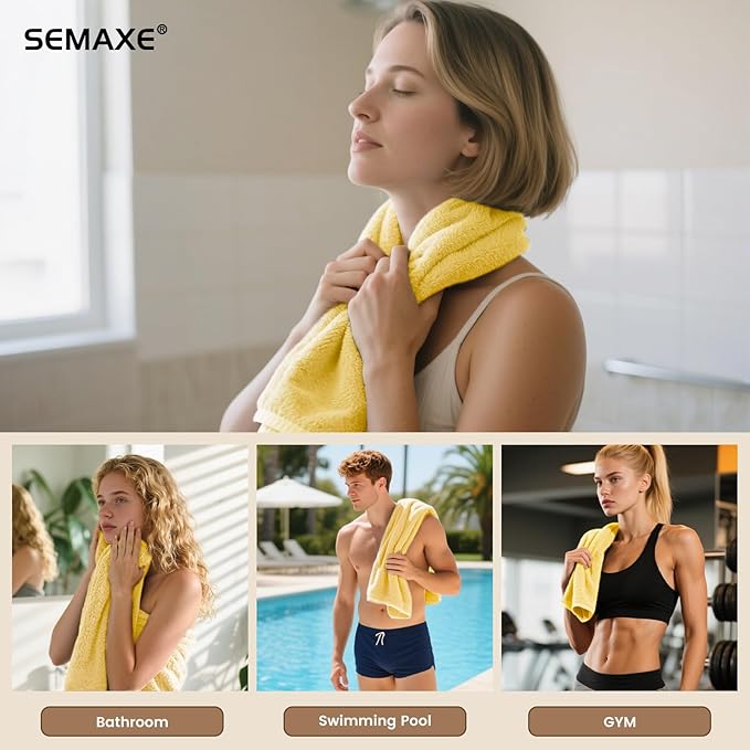 SEMAXE Yellow Hand Towels for Bathroom, 100% Cotton Towels with Hanging Loops, Hotel Spa Quality Absorbent Towels, 27" L x 16" W, 4 Piece Hand Towels, Gift Box Packaging