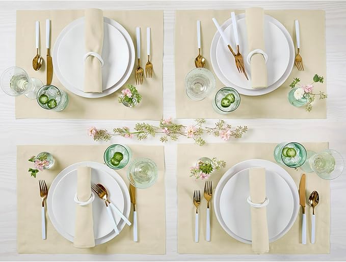 Solino Home Linen Cloth Placemats Set of 4 - 100% Pure Linen Birch Placemats 14 x 19 Inch - Fete