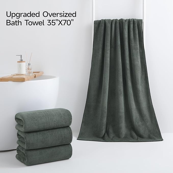 REDKISS 4 Pack Premium Bath Towels, Plush Coral Fleece Towels for Bathroom, Extra Large Bath Towels Set of 4 (35 x 70 in), Super Soft Highly Absorbent Shower Towels for Spa, Gym, Travel, Dark Gray