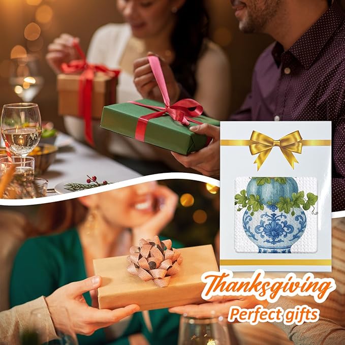 Chinoiserie Fall Pumpkin Hand Towels for Kitchen Decor,1PCS Blue and White Porcelain Thanksgiving Tea Dish Towel,Farmhouse Pumpkin Decor for Bathroom,Anthropology Autumn Gifts for Women-B03