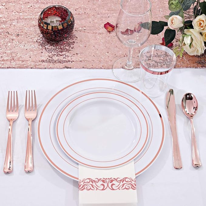 WDF160 Piece Rose Gold Disposable Cutlery Set - Heavyweight Plastic Silverware - Includes 80 Forks, 40 Spoons, 40 Knives - Rose Gold Silverware Perfect for Wedding, Party, Valentines Day