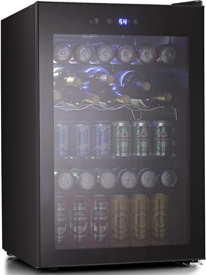 Antarctic Star Beverage Refigerator Cooler -145 Can Mini Fridge for Soda Beer or wine,with glass door, For Office or Bar with Adjustable Removable Shelves，4.4 Cu. Ft. (Black)