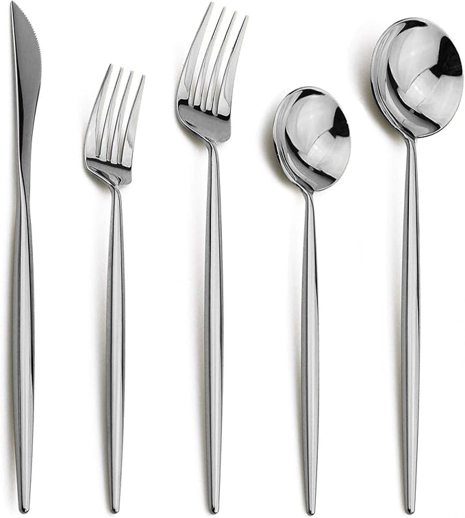 5-Pieces 18/10 Stainless Steel Silverware Set, Mirror Polishing Silver Flatware Set, Kitchen Knife Fork Spoon Utensils, Service for 1