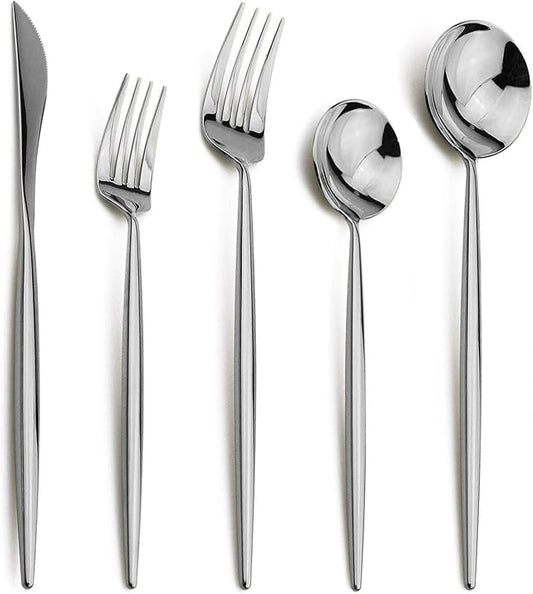 5-Pieces 18/10 Stainless Steel Silverware Set, Mirror Polishing Silver Flatware Set, Kitchen Knife Fork Spoon Utensils, Service for 1