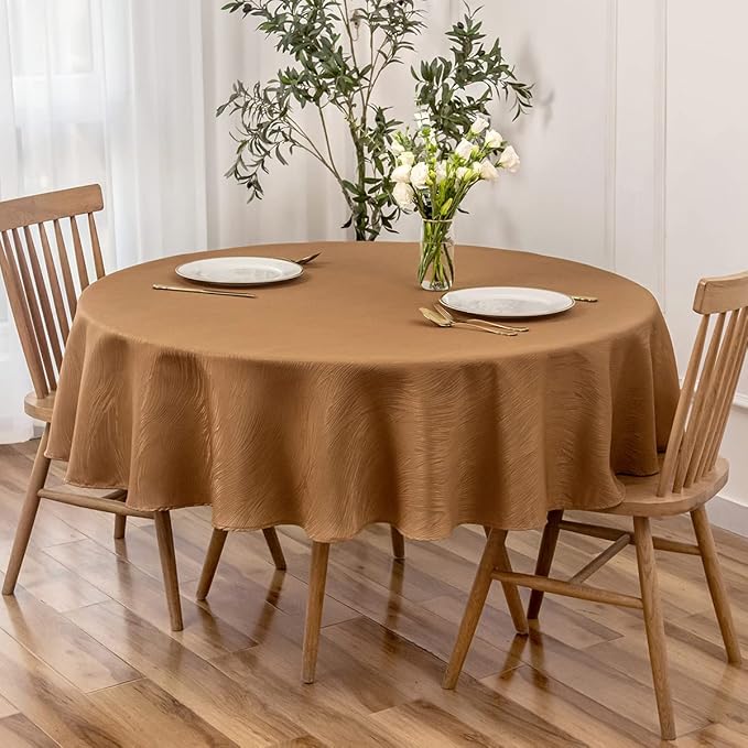 maxmill Harvest Round Swirl Design Table Cloth Waterproof Wrinkle Free Heavy Weight Soft Tablecloth for Fall Thanksgiving Dinning Circular Table Cover Decoration Round 70 Inch, Fall Leaf