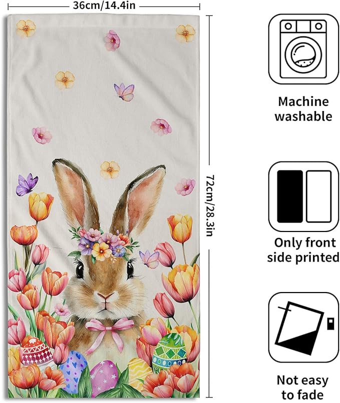 Imiss Rabbit Hand Towels 2 Pcs Spring Tulip Flowers Cute Bunny Holiday Decoration Guest Towel 14.4 x 28.3 Inch Easter Kitchen Dish Towel for Bathroom,Gym,Spa,Hotel Decor