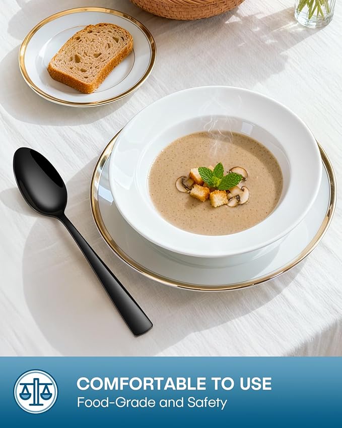 Stapava 20 Pcs Black Silverware Set, Food-Grade Stainless Steel Flatware Set for 4 Mirror Polished Cutlery Utensil Sets Include Dinner Forks Spoons and Knives Set Dishwasher Safe for Home Restaurant