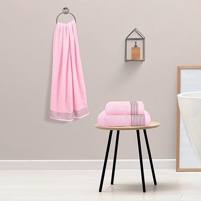 Belizzi Home Ultra Soft 3 Pack Cotton Towel Set, Contains a Bath Towel 28x55 inch, a Hand Towel 16x24 inch & a Wash Coth 12x12 inch, Ideal Everyday use, Compact & Lightweight -Pink