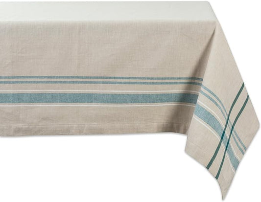 DII French Stripe Tabletop Collection Farmhouse Style Dining Table Linen Tablecloth, 60x84, Taupe/Teal