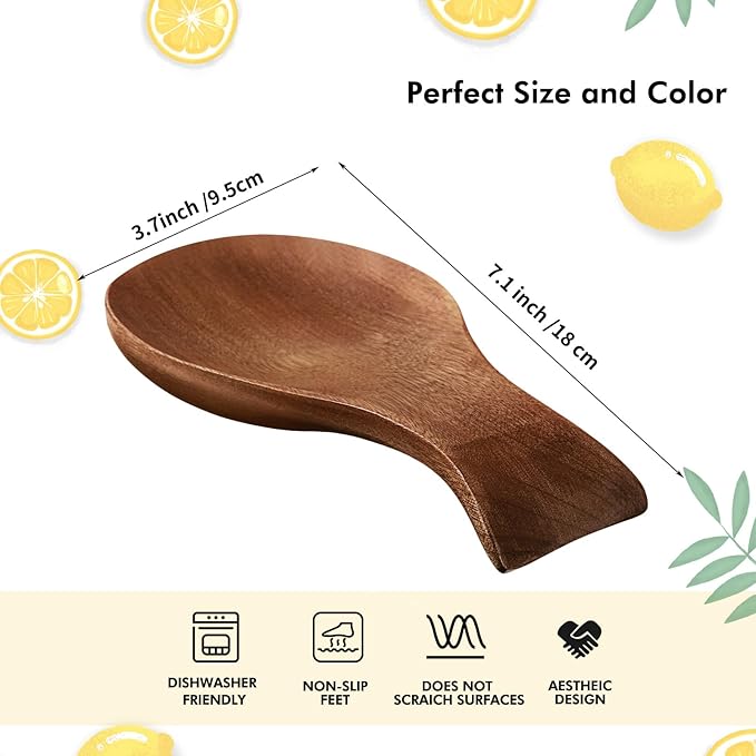 Patelai Acacia Wood Spoon Rest for Stove Top Bamboo Holder for Spatula Rest for Kitchen, Counter Spoon Holder for Countertop, Modern and Rustic for Farmhouse as Dining Table Decoration(Brown)
