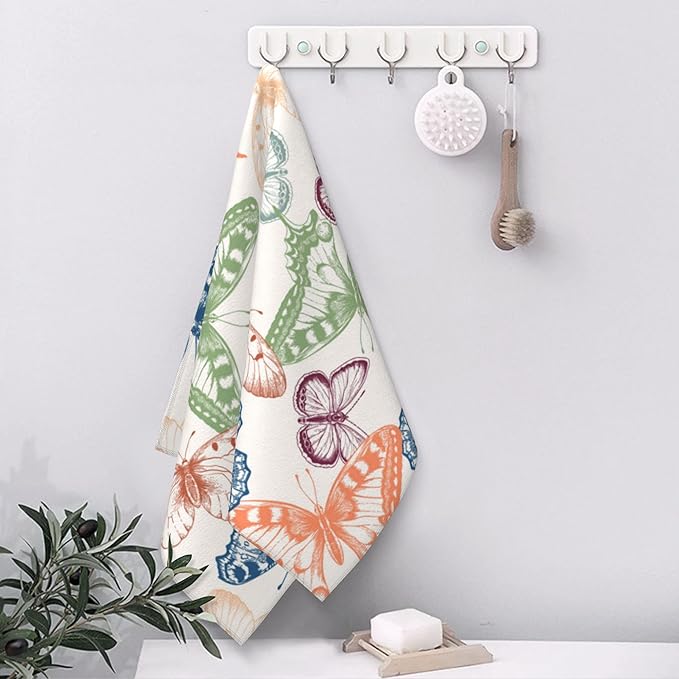 Watercolor Butterfly Hand Towel for Bathroom Set of 2 Hand Bath Towels Soft Absorbent Decorative Towels for Bathroom Kitchen Yoga Home Decor 14 x 28 in