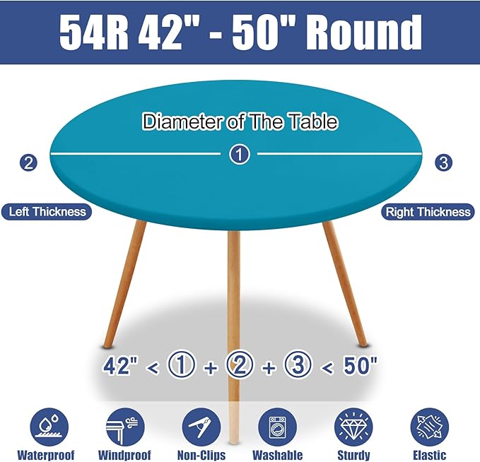 Round Spandex Tablecloth, Elastic Fitted Waterproof Tablecloths for 42"-50" Tables, Stretch Washable Picnic Table Cover for Camping, Dining, Indoor and Outdoor, Turquoise