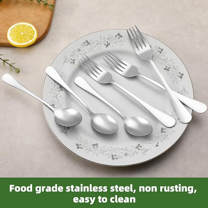 24 Pcs Forks and Spoons Silverware Set, Food Grade Stainless Steel Flatware Cutlery Set for Home, Kitchen and Restaurant, 12 Dinner Fork(8") and 12 Teaspoon(6.7"), Mirror Polished, Dishwasher Safe