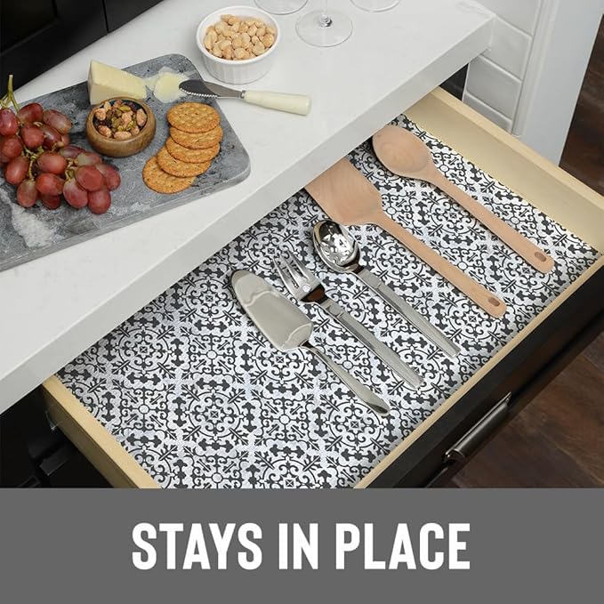 Con-Tact Brand Grip Prints Non-Adhesive Non-Slip Counter Top, Drawer/Shelf Liner, 12" x 20' (Carrara Tile Charcoal)