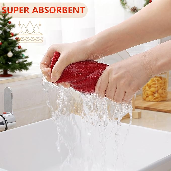 Homaxy 100% Cotton Waffle Weave Kitchen Dish Cloths, Ultra Soft Absorbent Quick Drying Dish Towels, 12 x 12 Inches, 6-Pack, Red