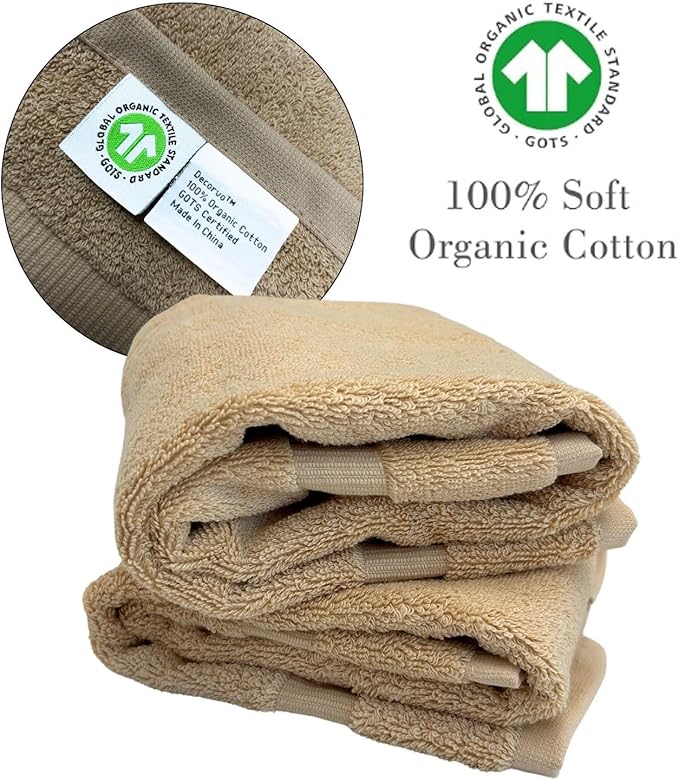 Beige Initial Hand Towel for Bathroom - Monogrammed Luxury Hotel Quality Decorative Embroidered Towel for Powder Room, Spa - GOTS Organic Certified - Set of 2 Brown Letter C