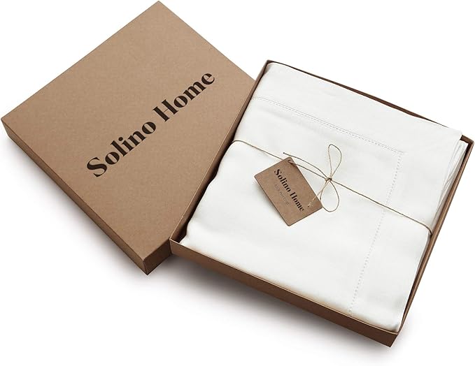 Solino Home Linen Tablecloth for Rectangle Tables 60 x 102 Inch - Classic Hemstitch 100% Pure Linen White Table Cloth - Machine Washable Cloth Tablecloth for Winter, Holiday, Valentines, New Year