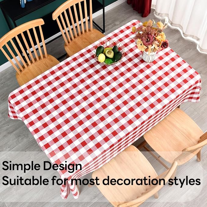 Gingham Tablecloth Rectangle Table Cloth Heavy Duty Cotton Checkered Table Cover for Spring Picnic Kitchen Dining(C-Red, 52x52 inch)