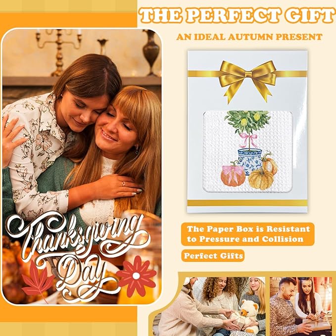 Fall Kitchen Towels Blue and White Pumpkin Kitchen Hand Towels, Chinoiserie Pumpkin Fall Decor Waffle Weave Dish Cloths 16x23.5 Inch, Farmhouse Autumn Thanksgiving Halloween Bathroom-C10