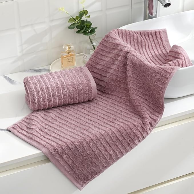 sense gnosis Stereoscopic Ladder Striped Design Purple Hand Towel Soft and Absorbent 100% Cotton Luxury Bathroom Hand Towel Decorative 13 x 29 Inch, 2 Pieces