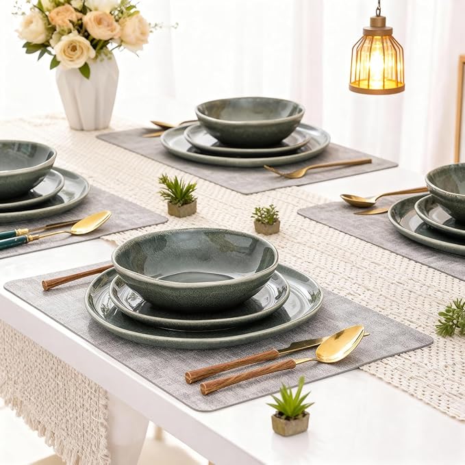 AmorArc Ceramic Dinnerware Sets,Handmade Reactive Glaze Stoneware Plates and Bowls Set,Highly Chip and Crack Resistant | Dishwasher & Microwave Safe Dishes Set,Service for 8 (24pc)