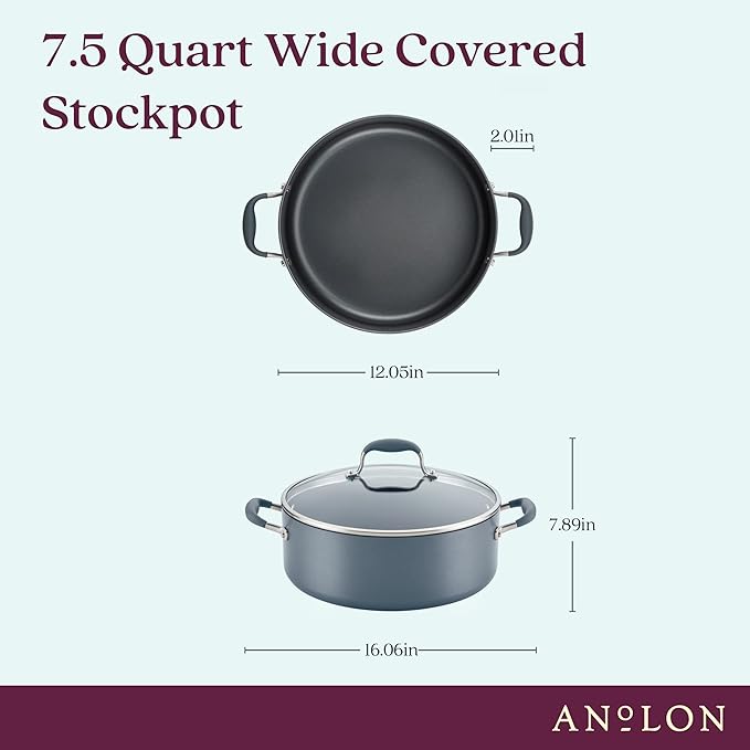 Anolon Advanced Home Hard-Anodized Nonstick Wide Stock Pot/Stockpot (7.5-Quart, Moonstone)
