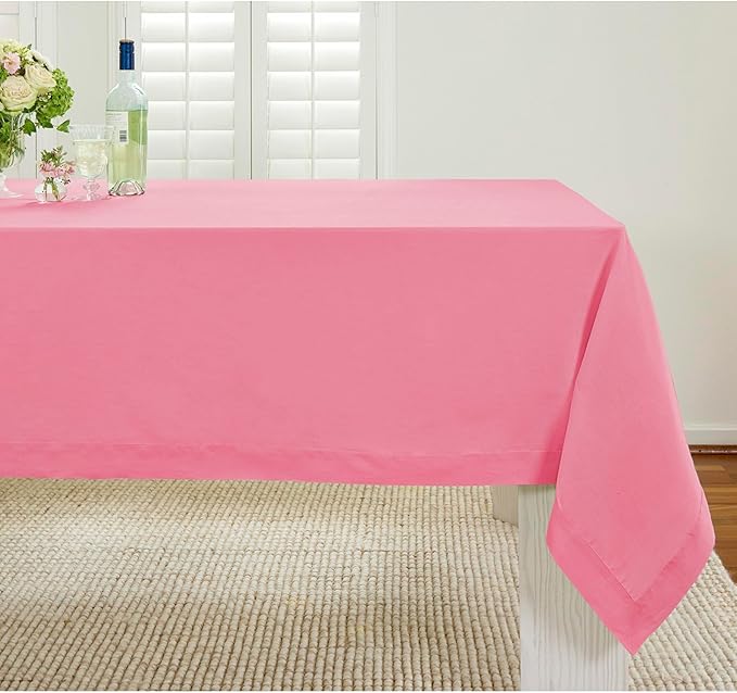 Solino Home Linen Tablecloth 52 x 52 Inch - 100% Pure Linen Pink Carnation Square Tablecloth - Fete, Machine Washable Table Throw for Valentines