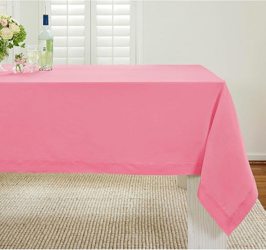 Solino Home Linen Tablecloth for Rectangle Tables 60 x 108 Inch - 100% Pure Linen Pink Carnation Table Cloth - Fete, Machine Washable Cloth Tablecloth for Valentines