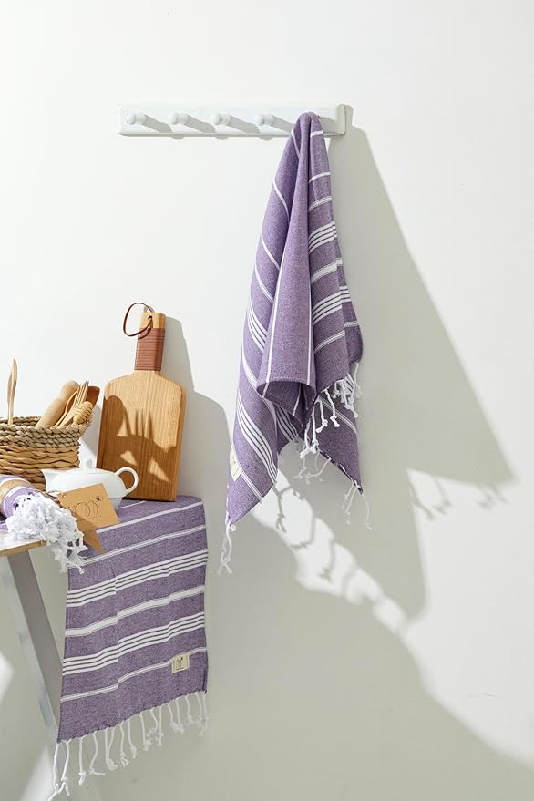 Hand Towels - Set of 2, 18" x 30" inches, Decorative Peshtemal Cotton Hand Towels for Kitchen, Bath, Guest, Face, Hair, Gym, Yoga, Dishcloth, Travel (Dark Lilac)