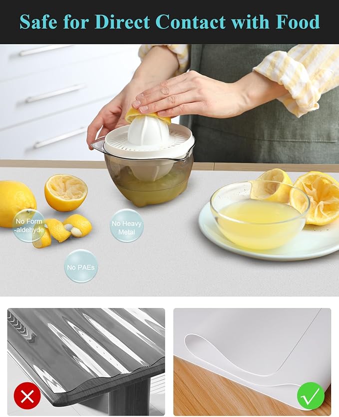 Pure White Plastic Table Cover Protector, 24" x 48" Waterproof Easy Flat PVC Desk Pad Mat, 1.5mm Thick Rectangle Vinyl Table Top Protector for Dining Room Table, Office, Dresser