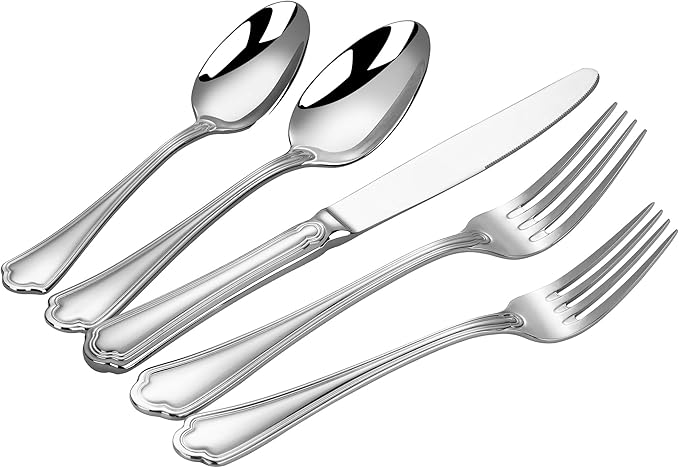 18/10 Stainless Steel Silverware Sets for 12, 60 Piece Flatware Set, Rustic Silverware Set, Pretty Silverware Set, High end Silverware, Ideal For Gift