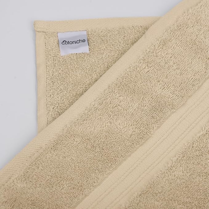 6 Pack Towel Set - 100% Cotton & Soft - Cozy, Luxury, Hotel Quality, Contains 2 Bath Towel (28" x 56"), 2 Hand Towels for Bathroom (16"x28") and 2 Wash Cloths (12"x12") - Beige