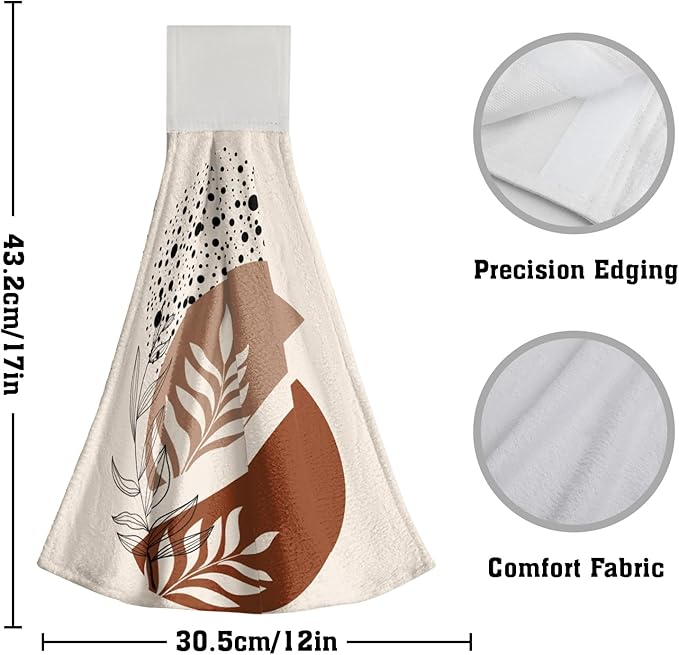 Giwawa Brown Boho Kitchen Hand Towels 2 Pieces Abstract Orange Hanging Tie Towels with Loop Soft Dishcloth for Bathroom Restroom Home Decor