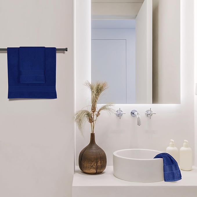 Belizzi Home Ultra Soft Cotton 6 -Piece Hand Towel Set 16x24, Ideal for use in Bathroom, Kitchen, Gym, Spa - Compact, Eco-Friendly, Lightweight - Multi Purpose Hand Towels - Navy Blue