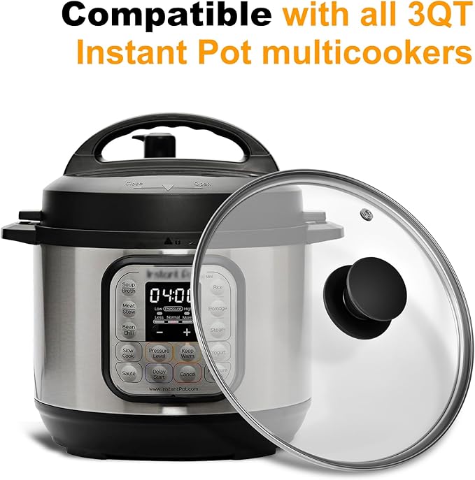 Tempered Glass Lid for Instant Pot 3 Quart - 7.6-Inch Pressure Cooker Accessories,Replacement Parts with Silicone Top Knob & Steam Vent - Heat-Resistant, Dishwasher Safe