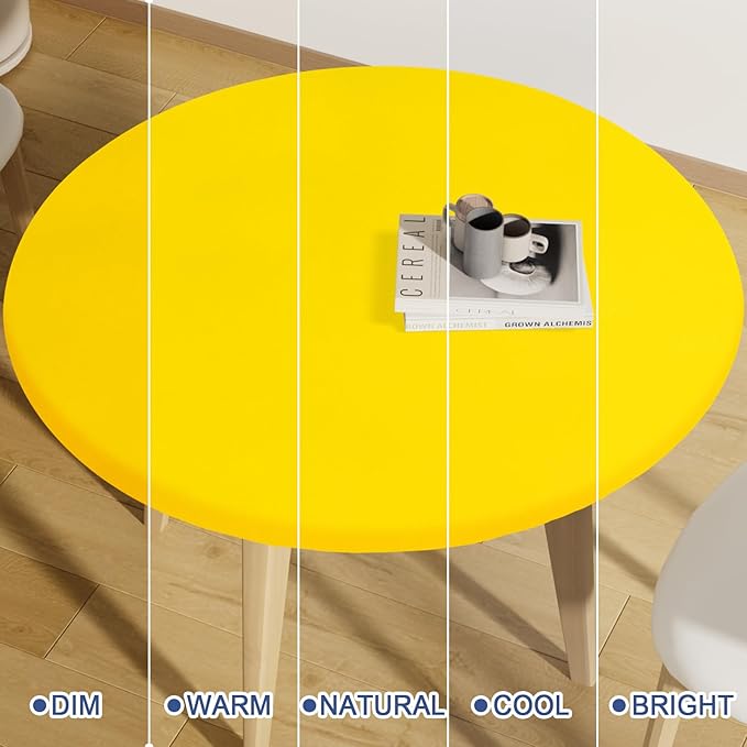 Round Spandex Tablecloth, Elastic Fitted Waterproof Tablecloths for 25"-30" Tables, Stretch Washable Picnic Table Cover for Camping, Dining, Indoor and Outdoor, Yellow