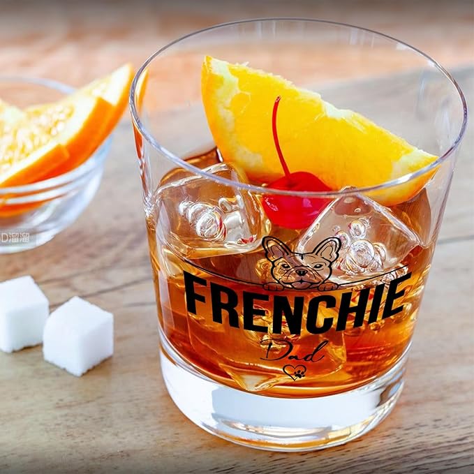 French Bulldog Gifts Whiskey Glasses 10 oz, Frenchie Dad Gifts, Funny Frenchie Old Fashioned Rocks Glasses Cup for Men Drinking Scotch Bourbon Liquor