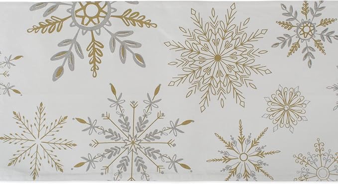 DII Holiday Dining Table Linen Sparkle Metallic Kitchen Décor, Table Runner, 14x108, Snowflakes Print