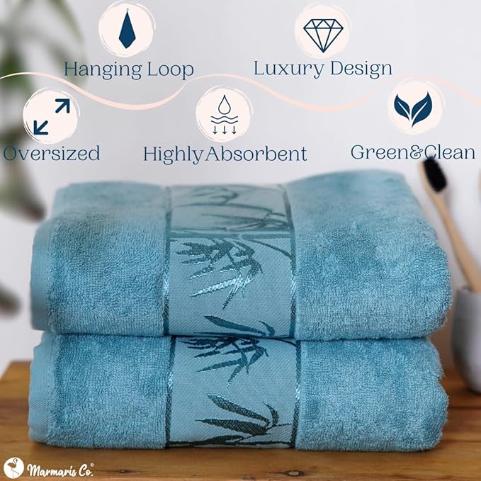 Set of 2 Luxury Super Soft Bath Towels – Premium Viscose Derived from Bamboo & Turkish Cotton for The Ultimate Bath Experie